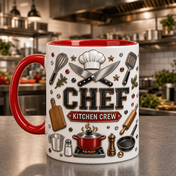 Chef Mug 3D Effect Kitchen Crew Coffee Cup for Cooking Lovers & Culinary Gifts
