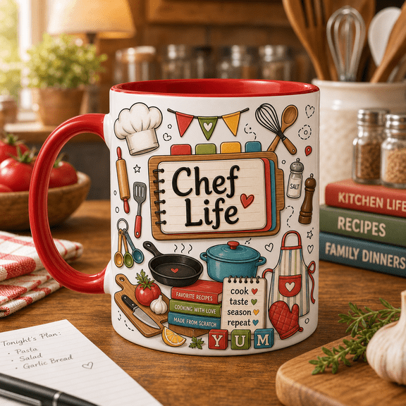 Chef Mug 3D Effect Kitchen Life Gift for Cooks, Bakers and Food Lovers