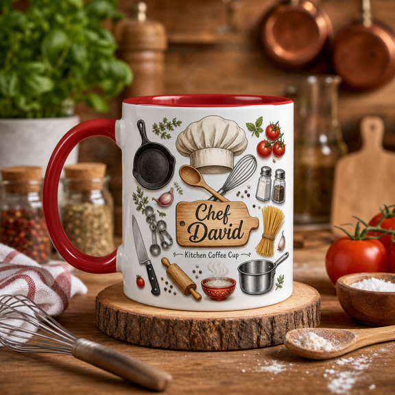 Chef Mug 3D Effect Print Mug, Personalized Kitchen Coffee Cup Gift for Cooks