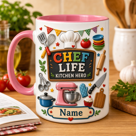 Chef Mug Personalized Coffee Cup for Kitchen Worker Gift, Custom Name Chef Life Mug