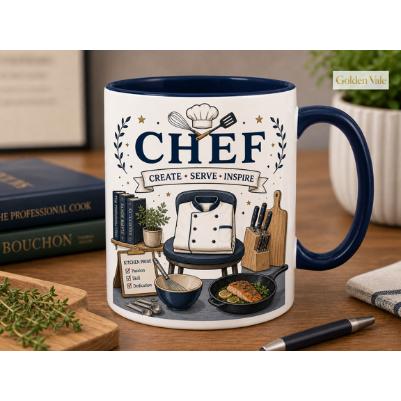 Chef Mug with Create Serve Inspire Design, Culinary Gift for Cooks