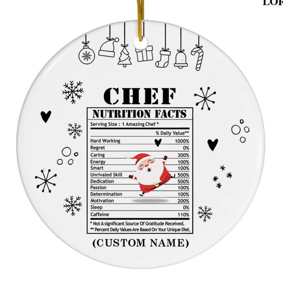 Chef Nutrition Facts Christmas Ceramic Ornament, Custom Name Appreciation Gift
