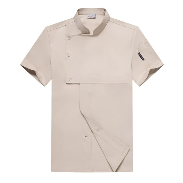 Chef Outfit Unisex Chef Jacket Breathable Solid Classic Restaurant Kitchen Work Uniform,Z02-Beige,XL