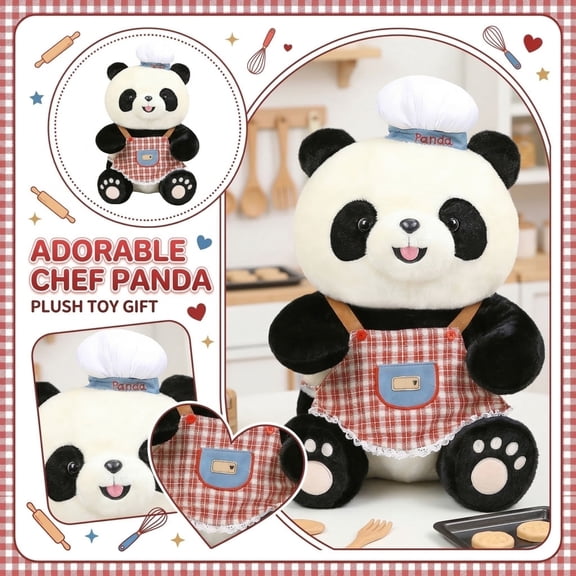 Chef Panda Plush Toy, Soft Stuffed Animal with Chef Outfit and Apron, for Kids Boys Girls Birthday Christmas Party Decor - Cute Panda Plushie Gift for Children, Playtime, Room Decoration