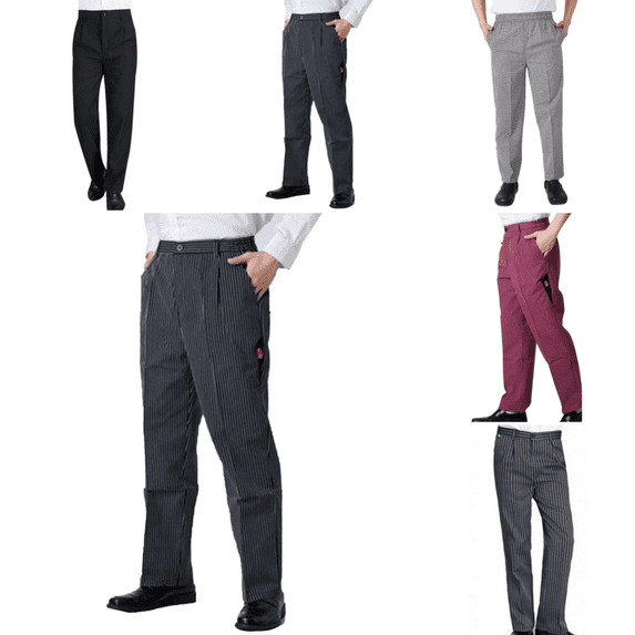 Chef Pants Men Elastic Waist Baggy Pants Cook Bottom Restaurant Kitchen Food Service Work Uniform Trouse with Pockets Dark Gray 3XL