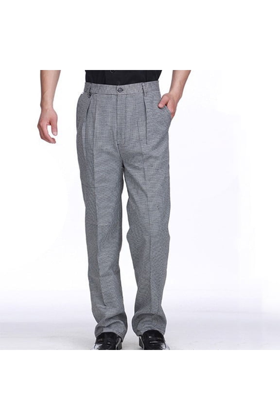 Chef Pants for Men Elastic Waist Button Baggy Cook Pants Restaurant Kitchen Food Service Work Uniform Trousers with Pocket, M