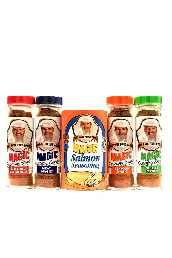 Chef Paul Prudhomme| Magic Seasoning Blends, Variety Packs, (2 Oz. Poultry, Blackened Redfish, Meat, Seafood) (7 Oz. Salmon) | Total Pack of 5