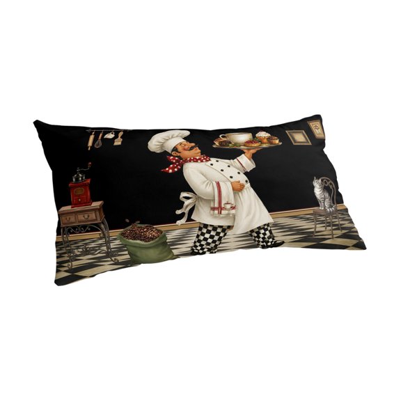 Chef Pillow Covers Decorative Cal King Pillow Cases Funny Chef Food Farmhouse Black Buffalo Checkered Short Plush Cooling Pillowcases Long Lumbar Pillow Cover with Envelope Closure 20x40 Inch