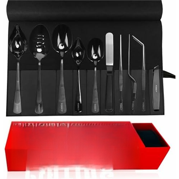 Chef Plating Tools Culinary Set, Plating Tools Tweezers Scoop Set, Professional Chef Stainless Steel Plating Set, 11-Piece Black,Leather Bag$$Home Decor, Kitchen, & Other