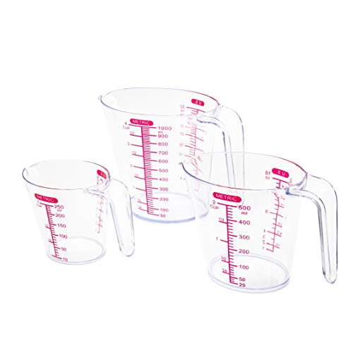 Chef Pomodoro 3-Piece Measuring Cups, BPA-Free Plastic Multiple Measurement Scales - Includes 1, 2 and 4 Cup