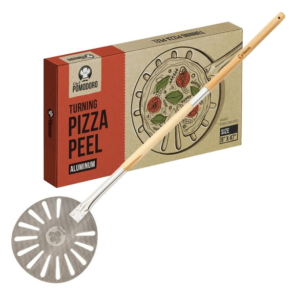 Chef Pomodoro Aluminum 9 inch Turning Pizza Peel with Detachable Wood Handle