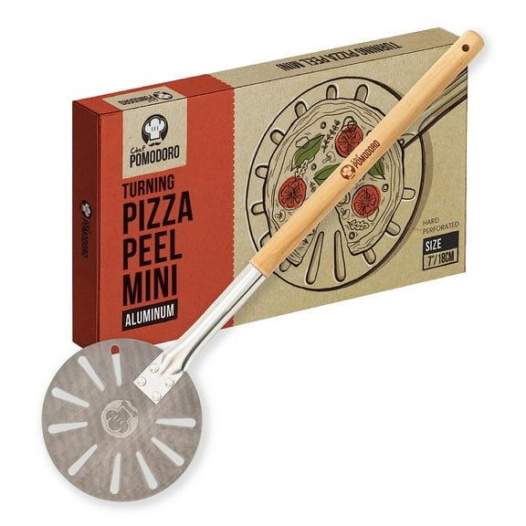 Chef Pomodoro Aluminum Turning Pizza Peel with Detachable Wood Handle - 7 in x 23 in x 1 in