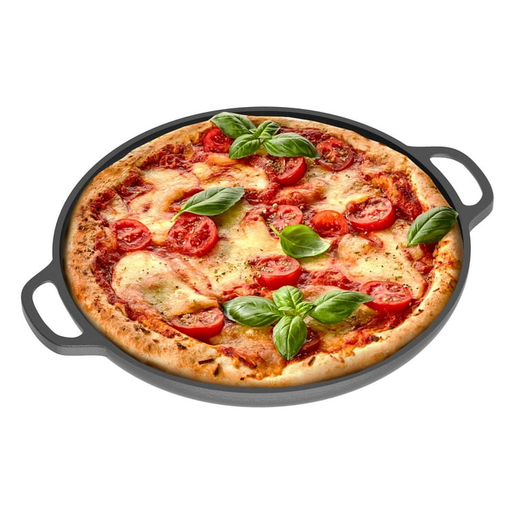 Chef Pomodoro Pre-Seasoned Flat Grill Cast Iron Pizza Baking Pan