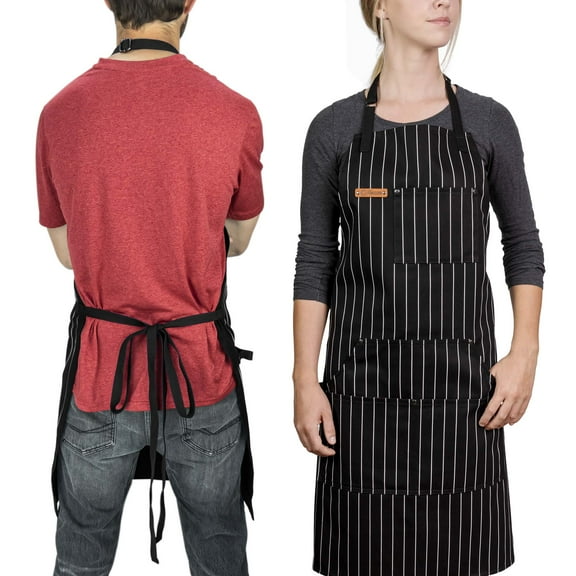 Chef Pomodoro Chef Apron for Men and Women with Pockets (Classic Striped)