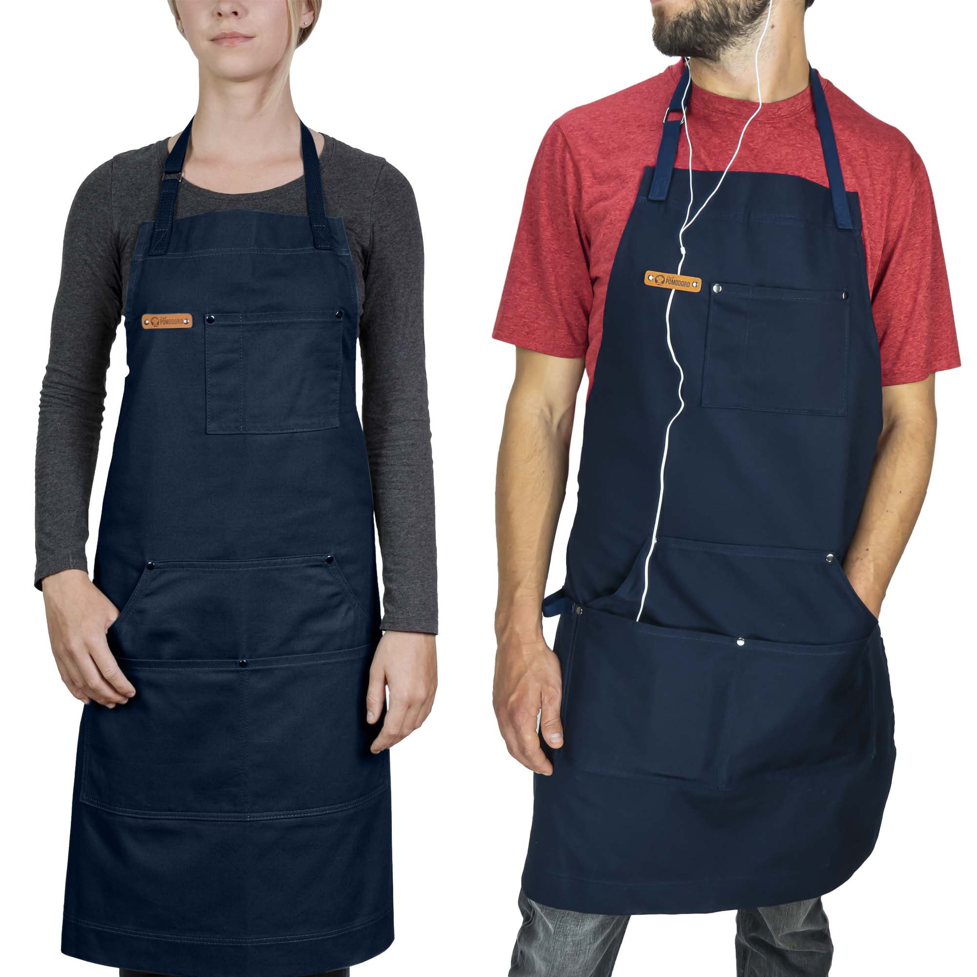 Navy Blue Cotton Kitchen Apron with Adjustable Straps and Pockets