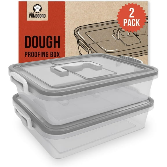 Chef Pomodoro Large Pizza Dough Proofing Box Kit 2-Pack, 17 x 13-inch Fits 6-8 Dough Balls (Grey)