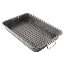 Chef Pomodoro Nonstick Carbon Steel Roasting Pan Roaster with Flat Rack, 16 x 11"