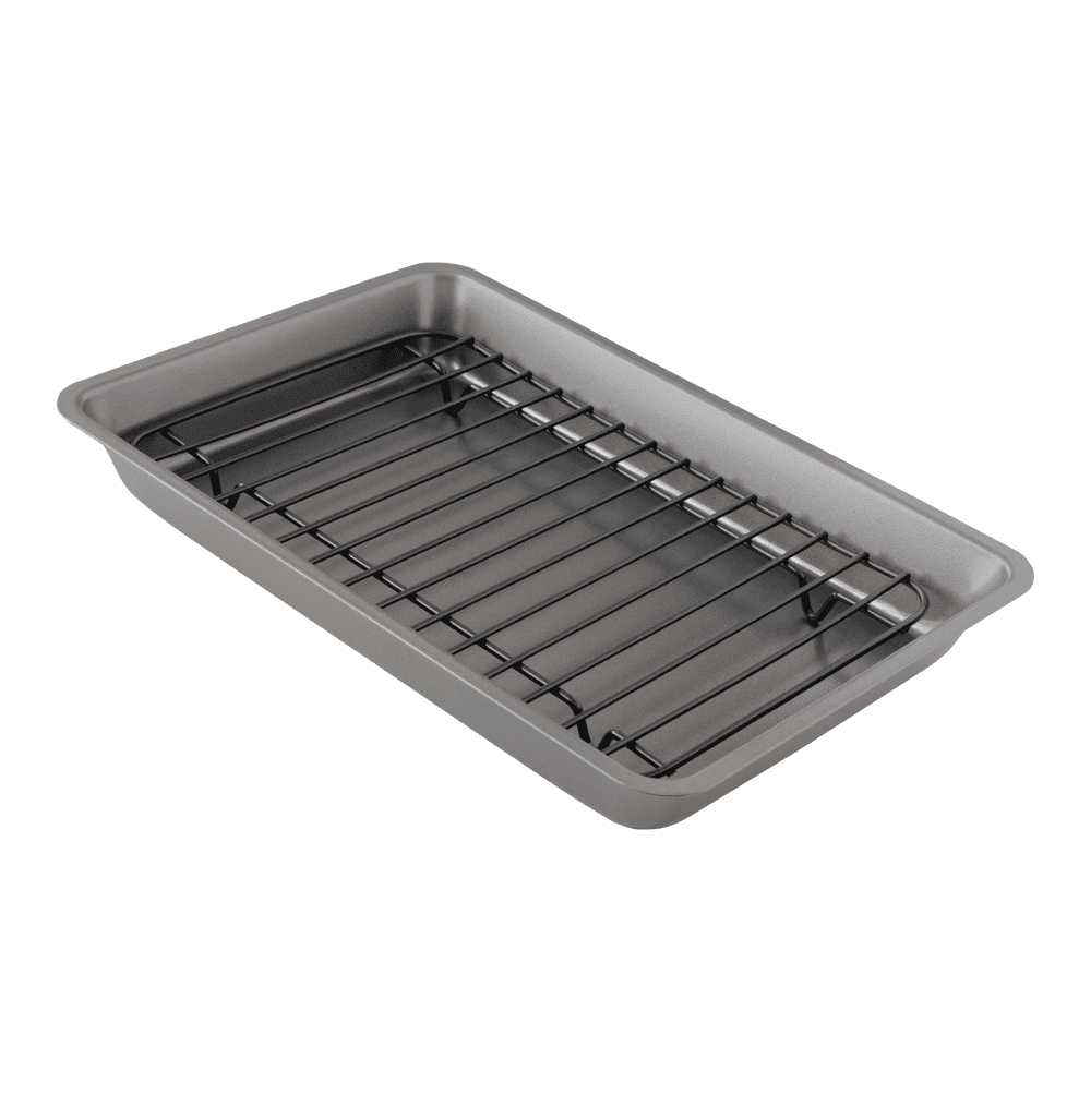 Basic Essentials Simple Roaster Pan with drop down handles and V-Rack  16x12x3