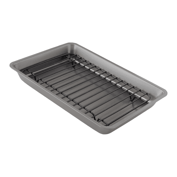 Chef Pomodoro Nonstick Carbon Steel Small Roasting Pan Roaster with Flat Rack, 11 x 7.5"