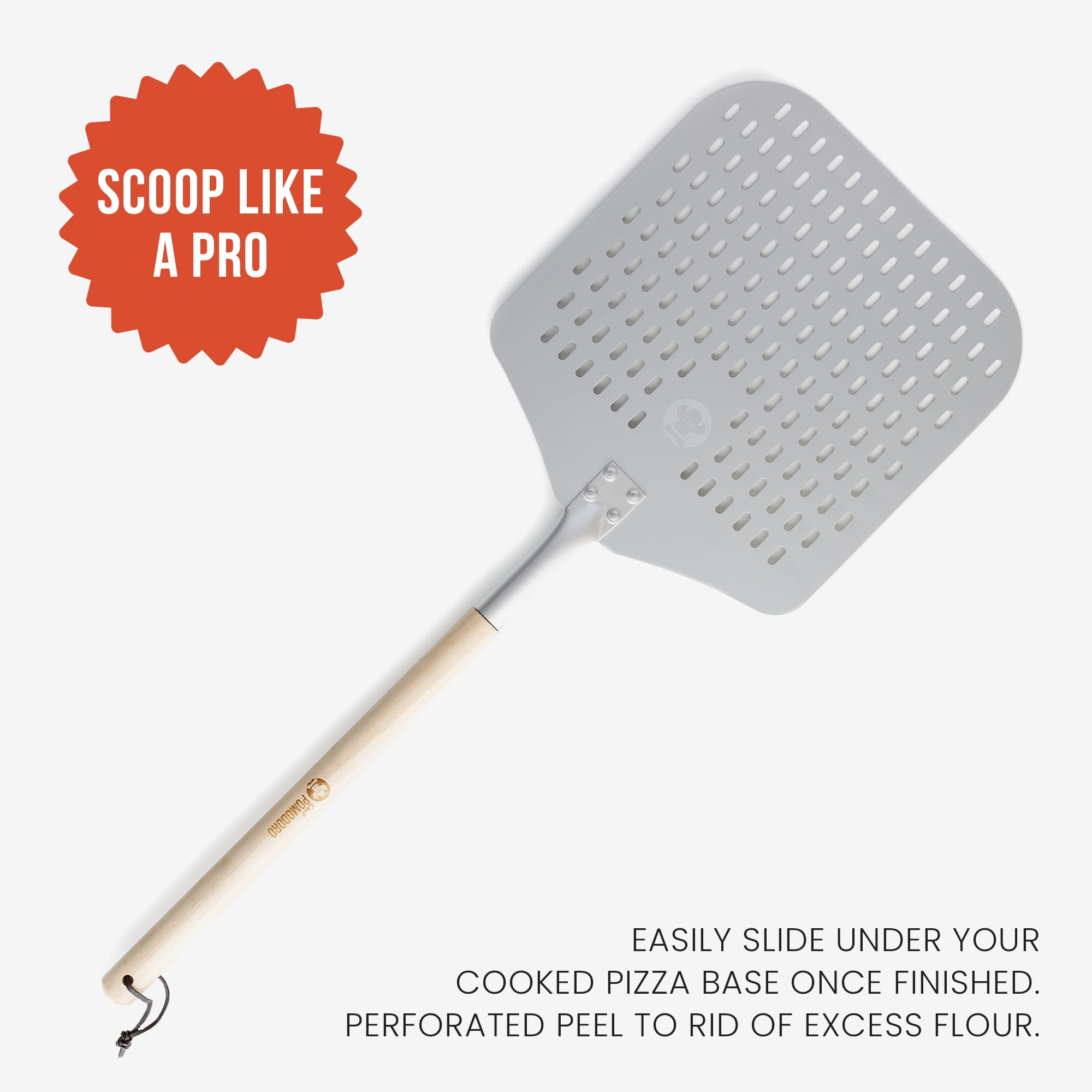 Perforated Aluminum Pizza Peel with Extendable Wood Handle