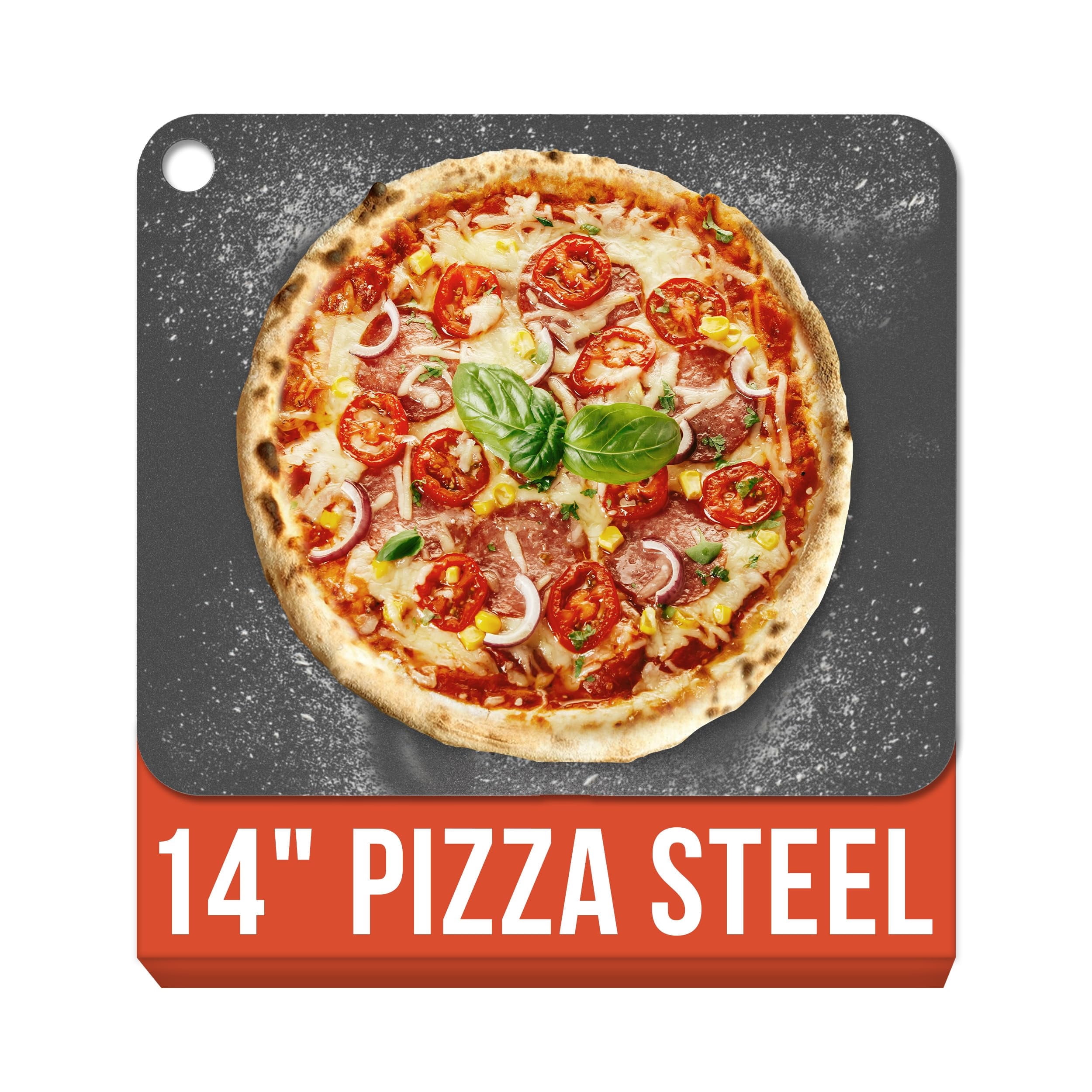 Chef Pomodoro Pizza Steel for Oven 14 Inch 1/4 Inch Thick, Baking Steel for Oven, Grill, Sourdough Bread, Baking Stone for Oven With Lifting Holes 14" X 12" (35.6 x 30.5 cm)