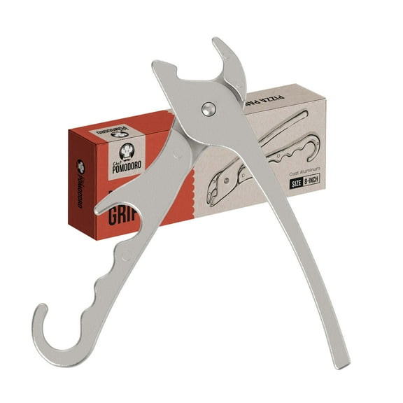 Chef Pomodoro Premium Pizza Pan Gripper Clip Tongs, 8-Inch Cast Aluminum