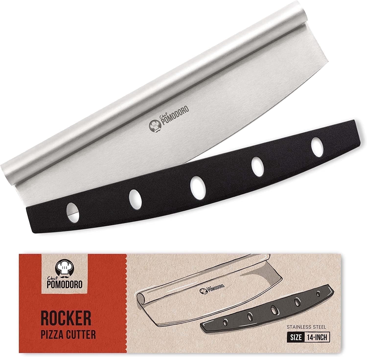 Chef Pomodoro, Stainless Steel Pizza Cutter Rocker Knife, 14