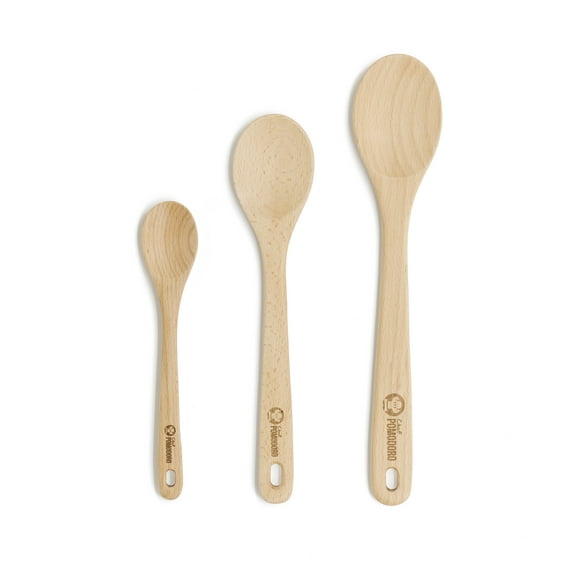 Chef Pomodoro Wooden Spoons for Cooking 3-Piece Set, Solid Beechwood | 12", 10.5", 8"