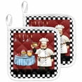 thumbnail image 1 of Chef Pot Holders for Kitchen Heatproof Potholder, 2 Pack Cartoon Red Food Cooking Black White Buffalo Check Hot Pads Multipurpose Oven Pads Cloth Potholders Trivet for Cooking and Baking, 1 of 8