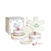 Chef Power 14pcs Nonstick Ceramic Cookware Set, Cream White Bougainvillea Print