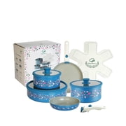 Chef Power 14pcs Nonstick Ceramic Cookware Set, Peacock Blue Bougainvillea Print