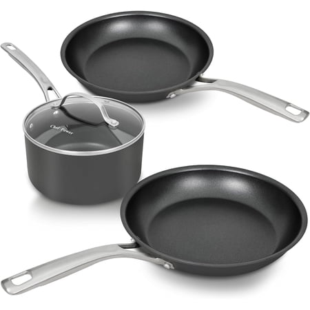 Chef Power 4 Pcs Pots and Pans Set, Hard Anodized Cookware Set, Nonstick Pan, Fit Induction, Oven, Dishwasher, Stainless Steel Handle, Essential (4 Pieces)