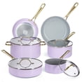 thumbnail image 1 of Chef Power Ceramic Cookware Sets, 10Pcs Pots and Pans Set Non Stick, Cookware Set with Stainless Steel Handle, Dishwasher & Oven Safe, Light purple with Granite Grey Handle, 1 of 9