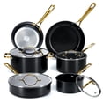 thumbnail image 1 of Chef Power Ceramic Cookware Sets, 10Pcs Pots and Pans Set Non Stick, Cookware Set with Stainless Steel Handle, Dishwasher & Oven Safe,Stone Black with Light Gold Handle, 1 of 8