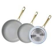 Chef Power 3 Pcs Non-Stick Ceramic Pots and Pans Set, with Stainless Steel & Light Gold Handles, Light Blue, Dishwasher and Oven Safe
