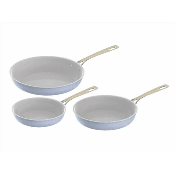 Chef Power 3 Pcs Non-Stick Ceramic Pots and Pans Set, with Stainless Steel & Light Gold Handles, Light Blue, Dishwasher and Oven Safe