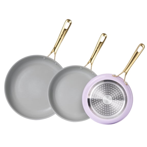 Chef Power 3 Piece Induction Compatible Ceramic Non Stick Cookware Set, Light Purple
