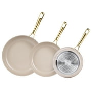 Chef Power Ceramic Non Stick Cookware Sets, 3Pcs Pans Set with Stainless Steel Handle Taupe