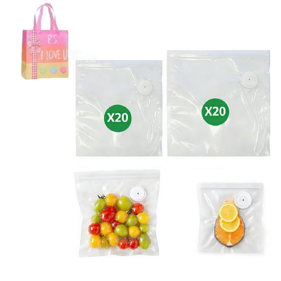 Chef Preserve 40 Reusable Vacuum Sealer Bags (20S+20L) Air Valve, Sous Vide, Meal Prep, Freezer Safe Z