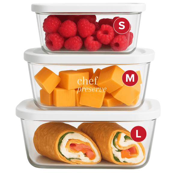 Chef Preserve Glass Vacuum Seal Containers for Food Storage, Made For Compact Vacuum Sealer, 3pcs set [1x Small, 1x Medium, 1x Large] Works With Handheld Vacuum Sealer Machine