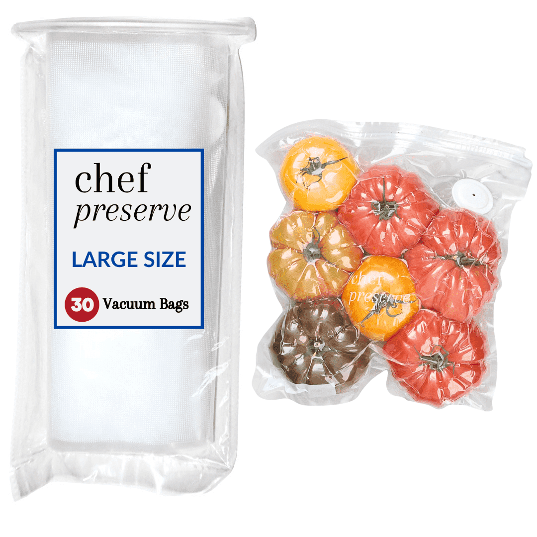 Chef Preserve Reusable Vacuum Sealer Bags for Food – 30 BPA-Free Large (12 x 13 in) Food Storage Bags, Freezer, Microwave – Odor-Resistant, Leak-Proof – Compatible with Chef Preserve Vacuum Sealers