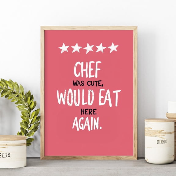 Chef Quote Pink Kitchen Wall Art Cute Review Decor, Stretched Canvas Size 16x24