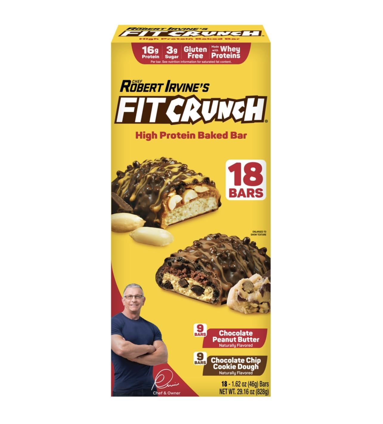 Robert Irvine's FIT CRUNCH Mint Chocolate Protein Bars – 30g Whey Protein, 3-Pack