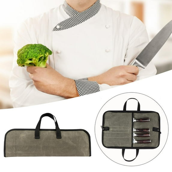 Chef Roll Bag Holds and Kitchen Tools - Durable Case Made Canvas Chef Bag Carried by Handle or Shoulder Strap