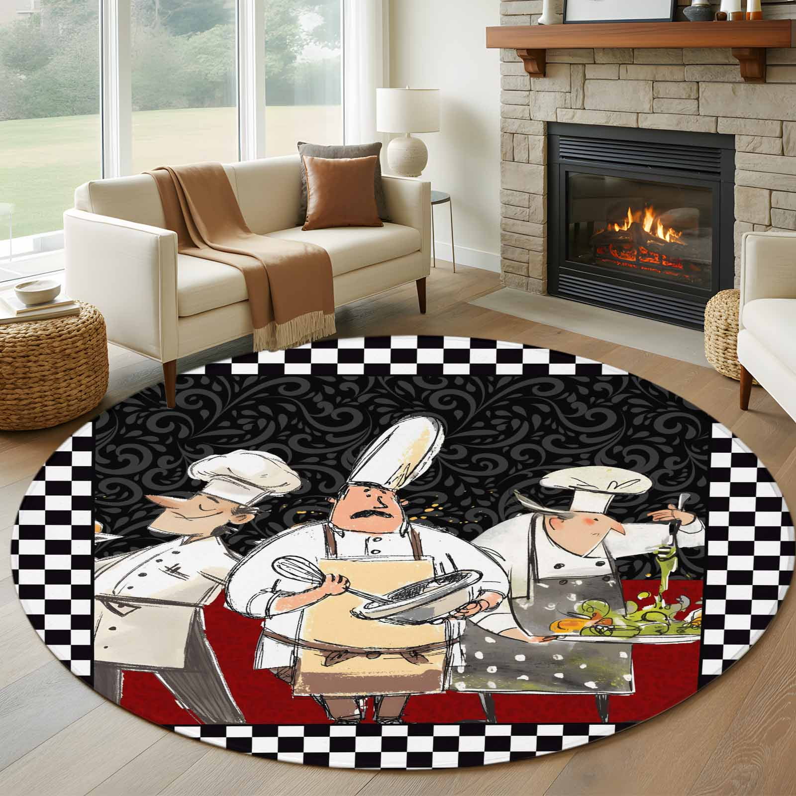 Chef Round Area Rug 5Ft Washable Circle Rugs for Living Room Bedroom ...