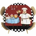 thumbnail image 1 of Chef Round Tablecloth, Fitted Table Cover with Elastic for 55"-60" Round Tables, Cartoon Red Food Cooking Black White Buffalo Check Table Cloth Outdoor Indoor Dinning Party Waterproof Tablecloths, 1 of 7