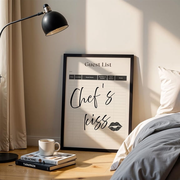 Chef'S Kiss Wall Art, Kiss The Cook Poster, Kitchen Decor Cute Cooking Art Kitchen Wall Art Poster Minimalist Chef Art,, Unframed Poster Size 8x12 F03.1.15l17