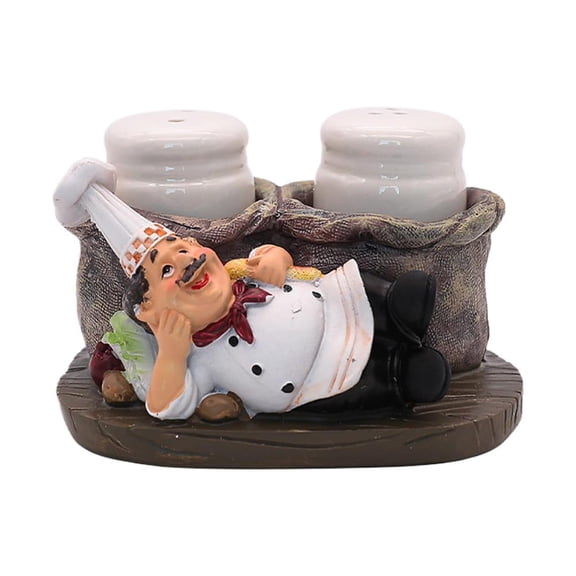 Chef-Shaped Condiment Bottle Set Made of Resin Glass and Ceramic for Kitchen Countertop or Dining Table Decoration