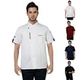thumbnail image 1 of Chef Shirt Men Hotel Restaurant Work Shirt Uniform Unisex Chef Jacket Long Sleeve Kitchen with Distinctive Red Buttons for Hotel Restaurant Staff,White,M, 1 of 7