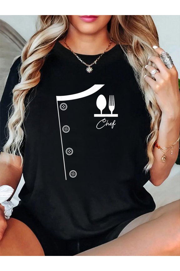 Chef Shirt Uniform Jacket Cooking Tee Gift T-Shirt casual short sleeve crew neck cotton tee tops for women